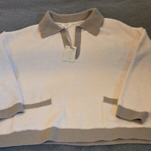 Easel Cream and Tan Zip-Up Sweater